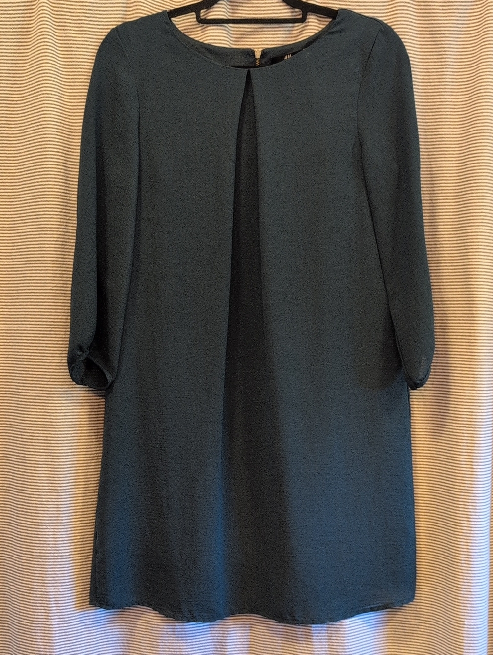 H&M Dark Teal Midi Shift Dress with Front Pleat
